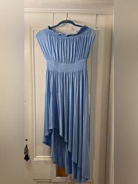 Light Blue Smocked Waist Women’s Midi Dres